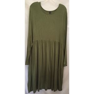 DB Moon 2xl Plus Ladies 20 Green Dress Long Sleeve With Pockets Gathered Waist